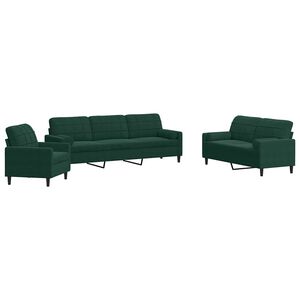 vidaXL Set di Divani 3 pz con Cuscini e Rinforzi Verde scuro Velluto
