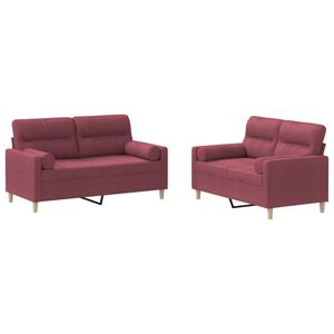vidaXL Set di Divani 2 pz con Cuscini Rosso Vino in Tessuto