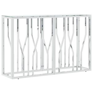 vidaXL Tavolino Consolle Argento 110x30x70 cm in Acciaio Inox e Vetro