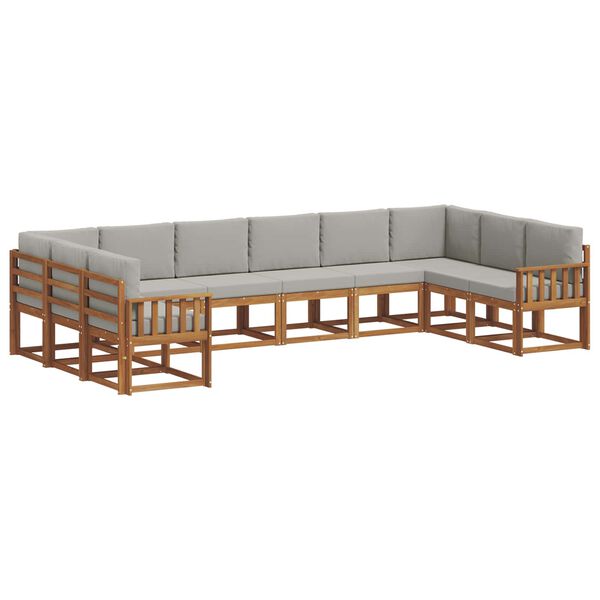 vidaXL Set di divani da esterno 10 pcs Grigio Naturale e Chiaro