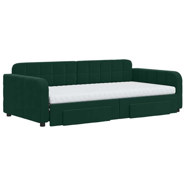vidaXL Divano Letto Estraibile Cassetti Verde Scuro 100x200cm Velluto
