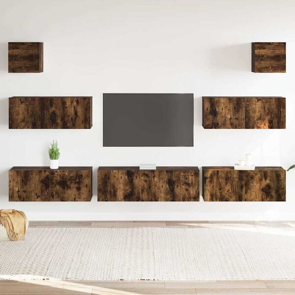 vidaXL Set di Mobili Porta TV 7 pz Rovere Fumo in Legno Multistrato