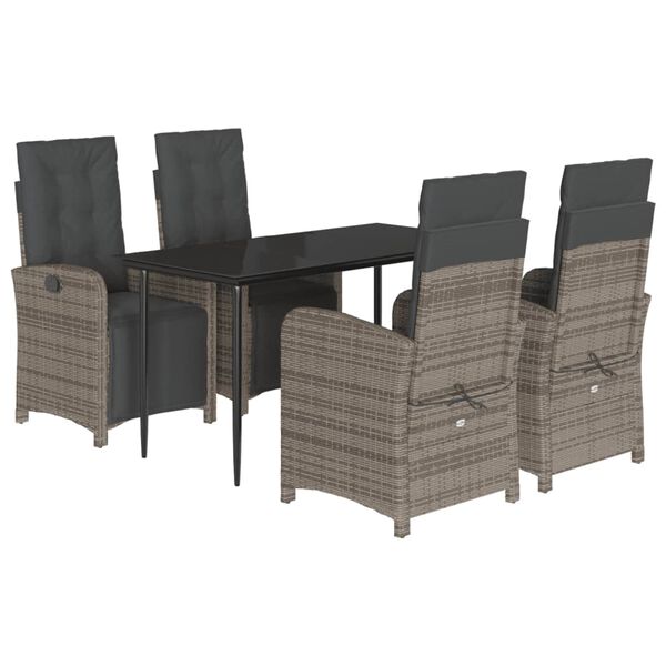 vidaXL Set da Pranzo da Giardino 5 pz con Cuscini in Polyrattan Grigio
