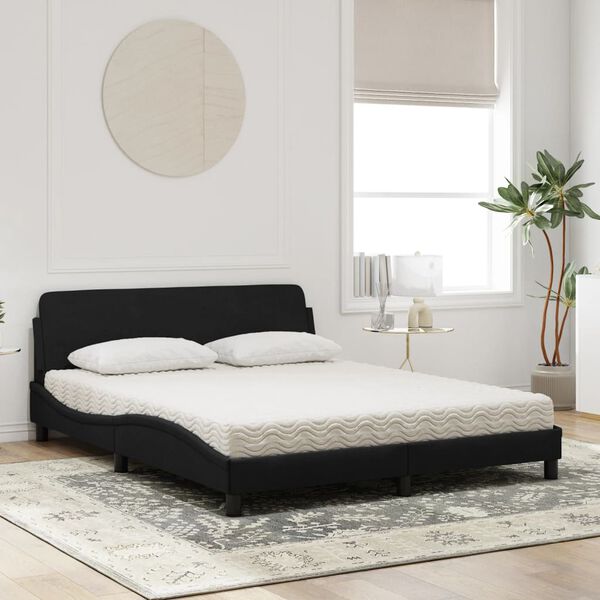 vidaXL Letto con Materasso Dover Nero 160x200 cm in Velluto
