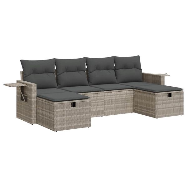 vidaXL Set Divano da Giardino 6pz con Cuscini Grigio Chiaro Polyrattan
