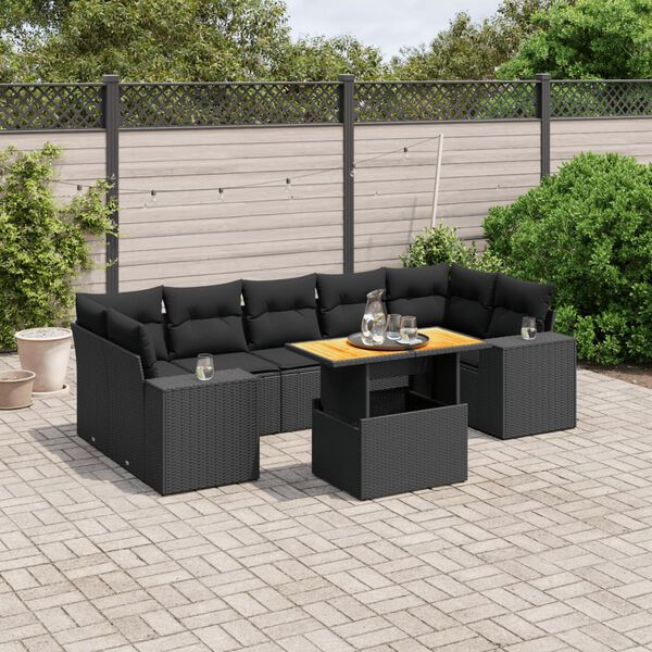 vidaXL Set Divani da Giardino con Cuscini 8 pz Nero in Polyrattan