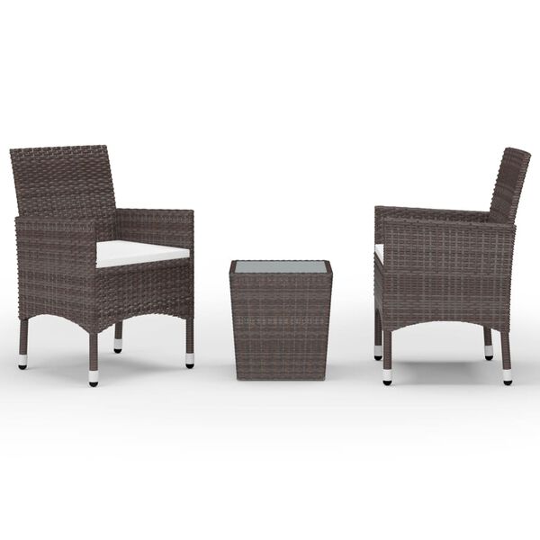 vidaXL Set Bistrot Giardino 3 pz Polyrattan e Vetro Temperato Marrone
