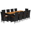 vidaXL Set da Pranzo da Giardino 11 pz con Cuscini in Polyrattan Nero