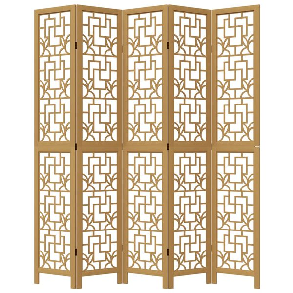 vidaXL Divisorio Ambienti 5 Pannelli Marrone Legno Massello Paulownia