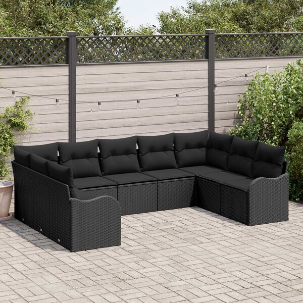 vidaXL Set Divano da Giardino con archiviazione 9 pcs Nero polyrattan