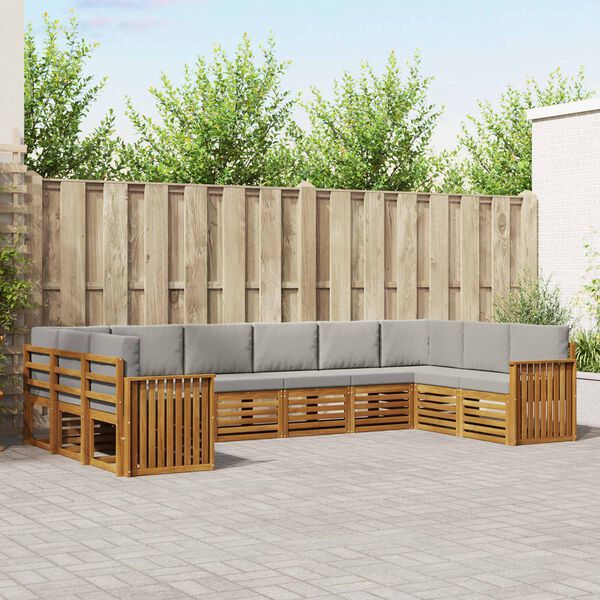 vidaXL Set divano sezionale 10 pcs Grigio Naturale e Chiaro