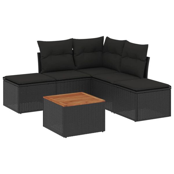vidaXL Set Divano da Giardino 6 pz con Cuscini Nero in Polyrattan