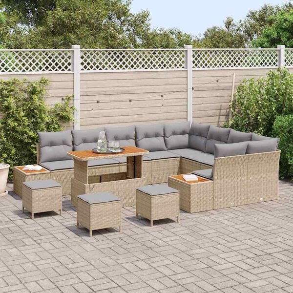 vidaXL Set Divano da Giardino con cuscino 13 pcs Beige Poly Rattan