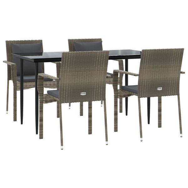 vidaXL Set da Pranzo Giardino 5pz Nero e Grigio con Cuscini Polyrattan