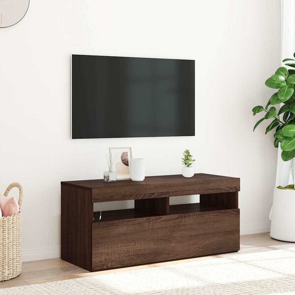 vidaXL Mobile Porta TV con Luci LED Rovere Marrone 90x35x40 cm