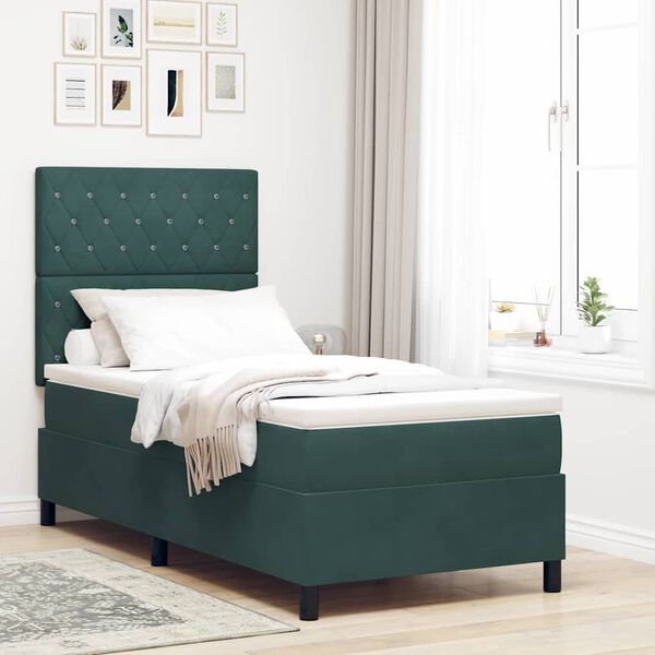 vidaXL Letto a molle con materasso Verde Scuro 90 x 200 cm Tessuto