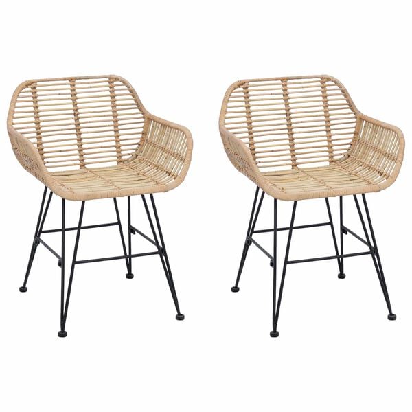 vidaXL Sedia da pranzo 2 pcs Naturale 55 x 50 x 74 cm Rattan e Ferro