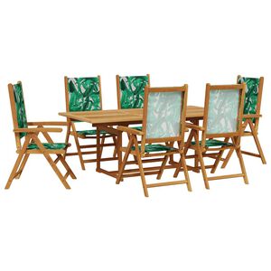vidaXL Set Pranzo da Giardino 7 pz Foglie in Tessuto e Legno Massello