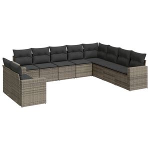vidaXL Set Divano da Giardino 10 pz con Cuscini Grigio in Polyrattan