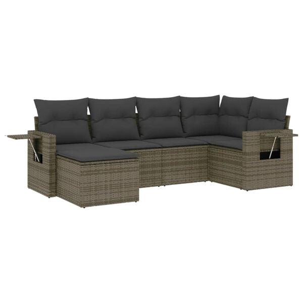 vidaXL Set Divano da Giardino 6 pz con Cuscini Grigio in Polyrattan