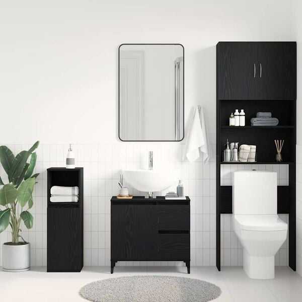 vidaXL Mobile da Bagno Rovere Nero 65 x 33 x 60 cm Legno multistrato