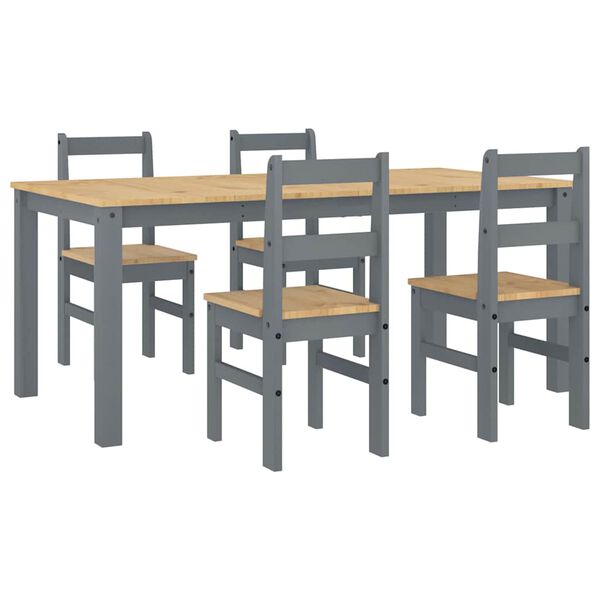 vidaXL Set da Pranzo 5 pz Panama Grigio in Legno Massello di Pino