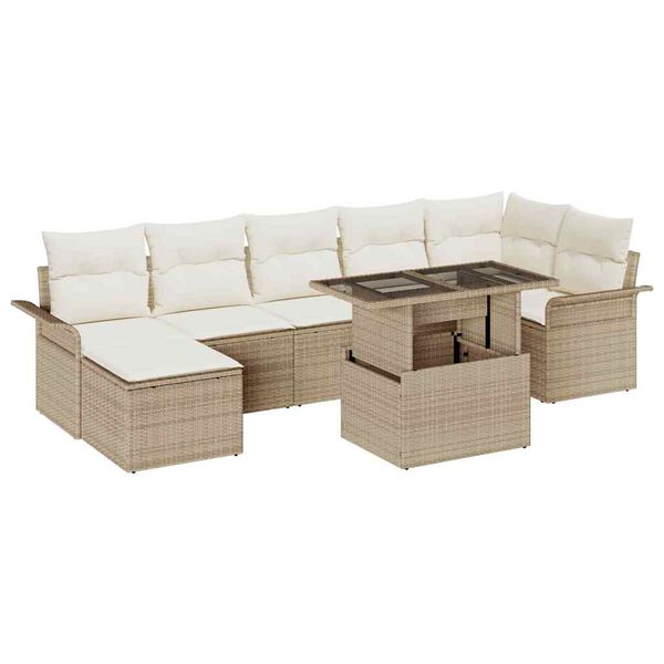 vidaXL Set Divano da Giardino con cuscino 8 pcs Beige Poly Rattan