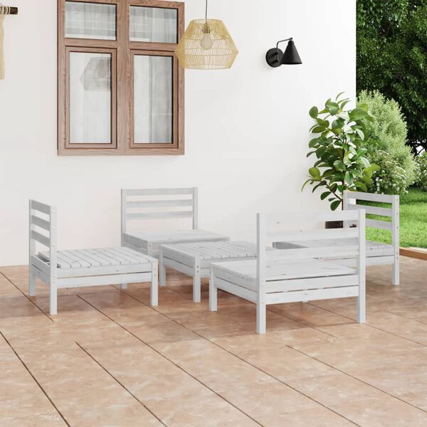 vidaXL Set Divani da Giardino 5 pz Bianco in Legno Massello di Pino
