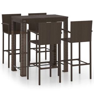 vidaXL Set Bar da Giardino 5 pz con Braccioli in Polyrattan Marrone