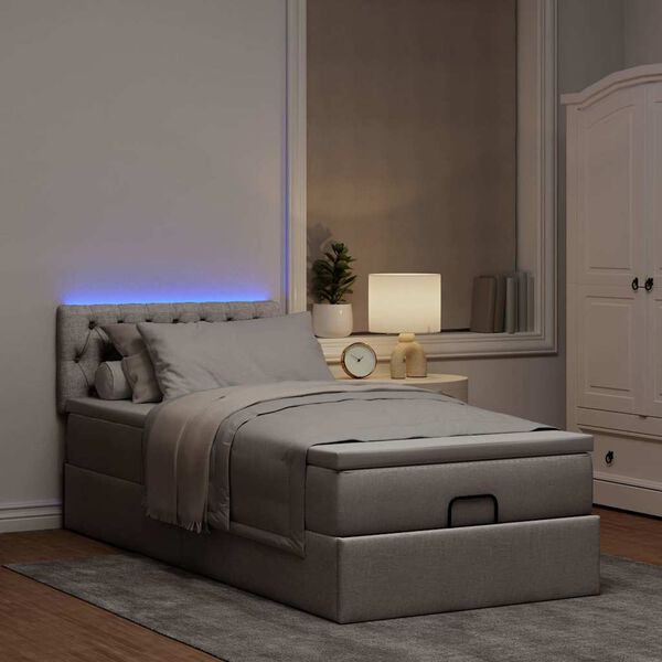 vidaXL Pouf Letto con Materasso e LED Tortora 90x200 cm in Tessuto
