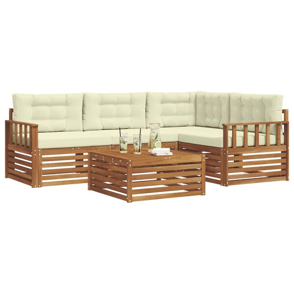 vidaXL Set di divani da esterno con cuscino 5 pcs Naturale e Crema