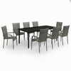 vidaXL Set da Pranzo per Giardino 9 pz con Cuscini Grigio e Nero