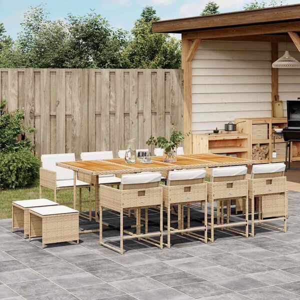 vidaXL Set da Pranzo da Giardino 13 pz con Cuscini Beige in Polyrattan
