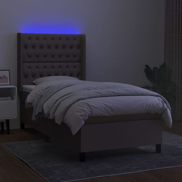 vidaXL Letto a Molle con Materasso e LED Tortora 80x200 cm in Tessuto