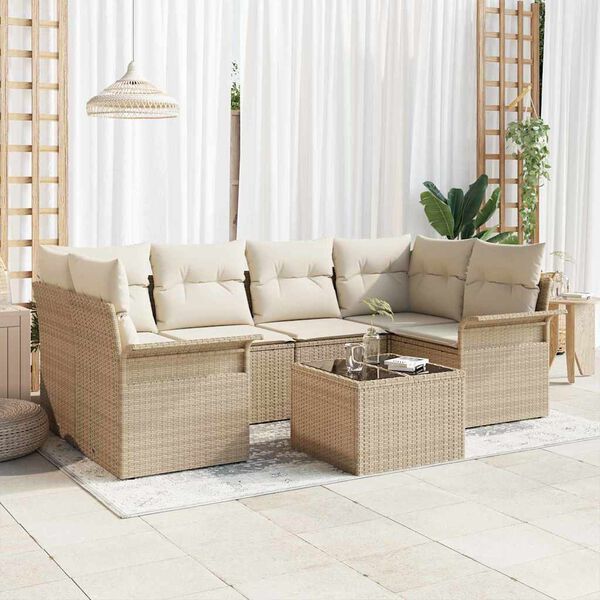 vidaXL Set Divano da Giardino 7 pcs Beige Poly Rattan