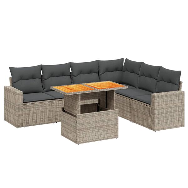 vidaXL Set Divani da Giardino 7 pz con Cuscini Grigio in Polyrattan