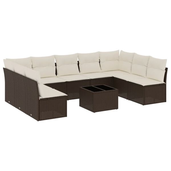 vidaXL Set Divani da Giardino 10pz con Cuscini in Polyrattan Marrone