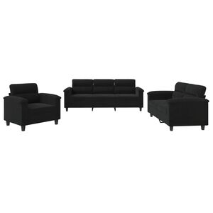 vidaXL Set Divani 3 pz con Cuscini Nero in Tessuto Microfibra