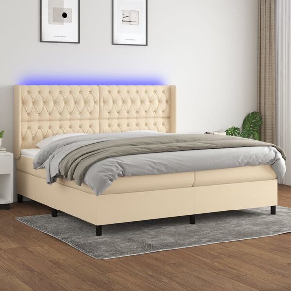 vidaXL Letto a Molle Materasso e LED bianco 200x200cm in Tessuto