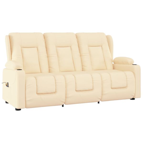 vidaXL Divano Massaggiante 3 Posti con Portabicchieri Crema Similpelle