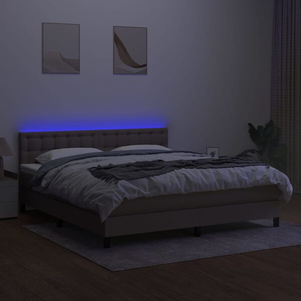 vidaXL Letto a Molle con Materasso e LED Tortora 160x200 cm in Tessuto