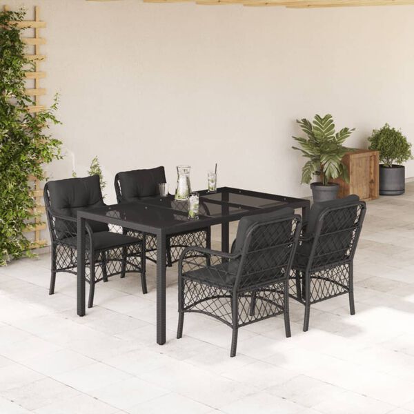 vidaXL Set da Pranzo da Giardino 5 pz Nero con Cuscini in Polyrattan
