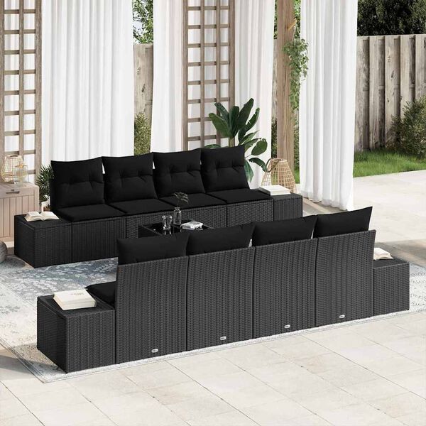vidaXL Set Divano da Giardino con cuscino 7 pcs Nero polyrattan