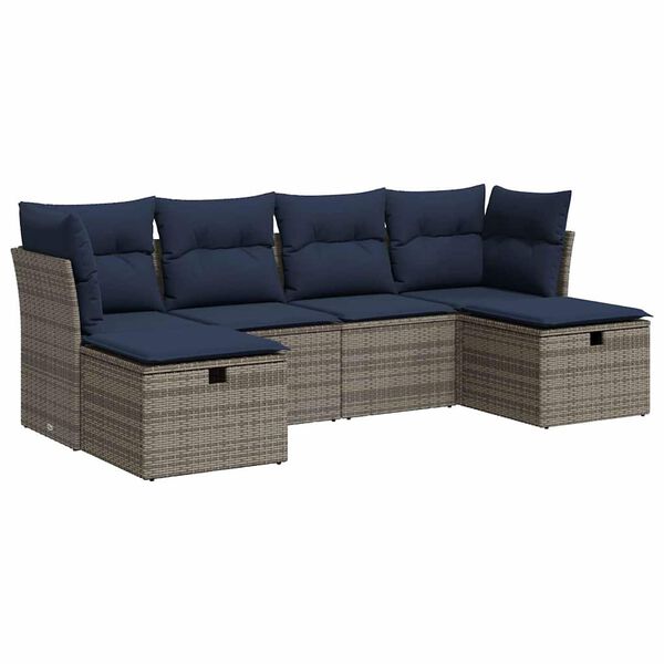 vidaXL Set Divano da Giardino 6 pz con Cuscini Grigio in Polyrattan