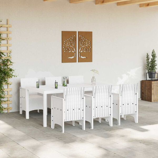 vidaXL Set da Pranzo per Giardino 7 pcs Bianco Rattan Polt