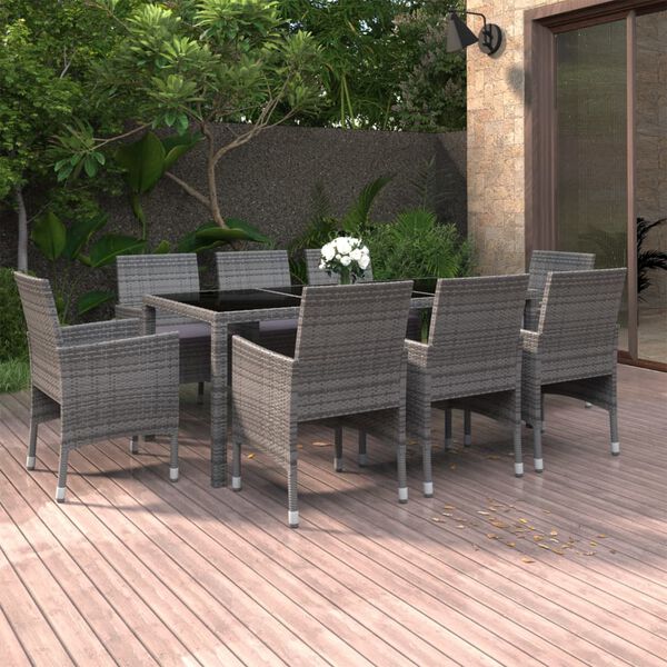 vidaXL Set Mobili da Pranzo per Giardino 9 pz in Polyrattan Grigio