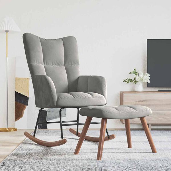 vidaXL Poltrona a Dondolo con Poggiapiedi Grigio Chiaro in Velluto