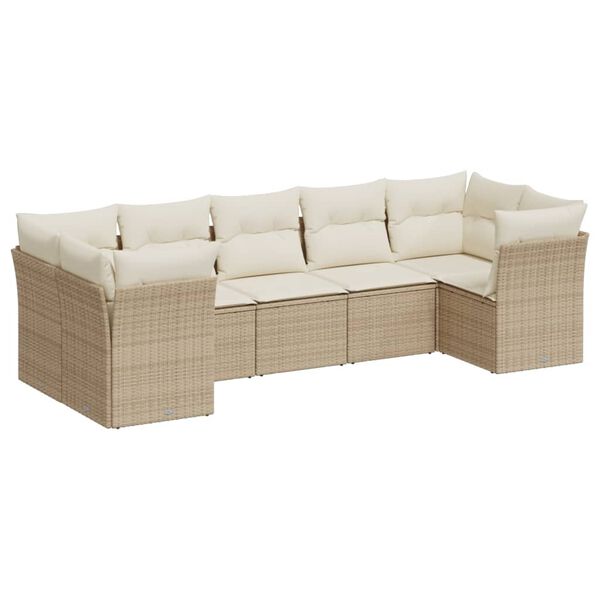 vidaXL Set Divani da Giardino 7 pz con Cuscini Beige in Polyrattan