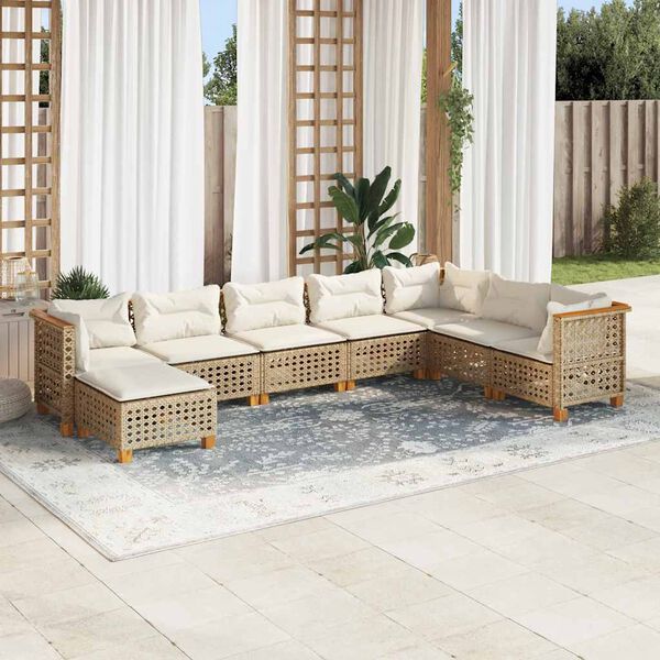 vidaXL Set Divano da Giardino 8 pz con Cuscini Beige in Polyrattan