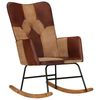 vidaXL Sedia a Dondolo Marrone in Vera Pelle e Tela
